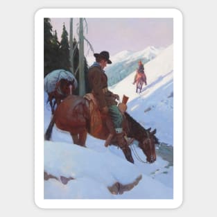 Cowboys In The Mountains - Vintage Western American Art Sticker